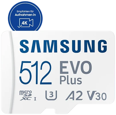 Offizielle Produktabbildung Samsung EVO Plus 512 GB (2024); kapazitätsspezifische Vorderansicht aus Hersteller-Galerie.