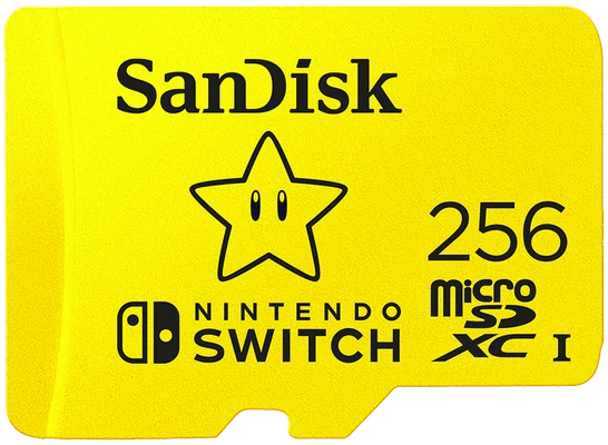 Offizielle Produktabbildung SanDisk microSDXC für Nintendo Switch 256 GB; kapazitätsspezifische Vorderansicht aus Hersteller-Galerie.